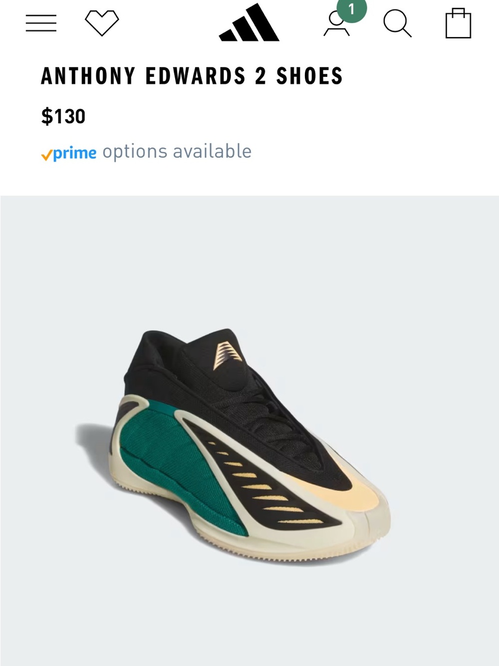 adidas Anthony Edwards 2 Men's Basketball Shoes - Black/Teal/Cream